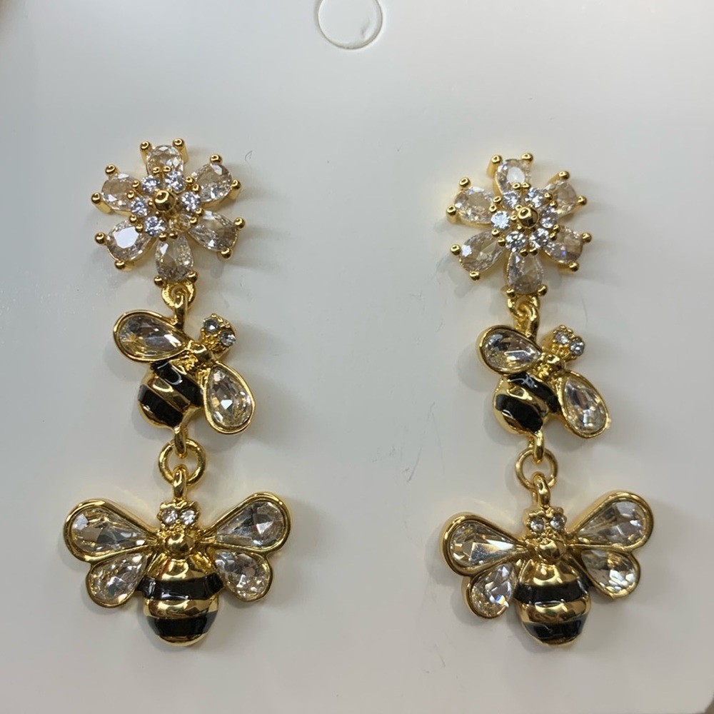 Flower and bamboo bees earrings - Picture 2 of 3